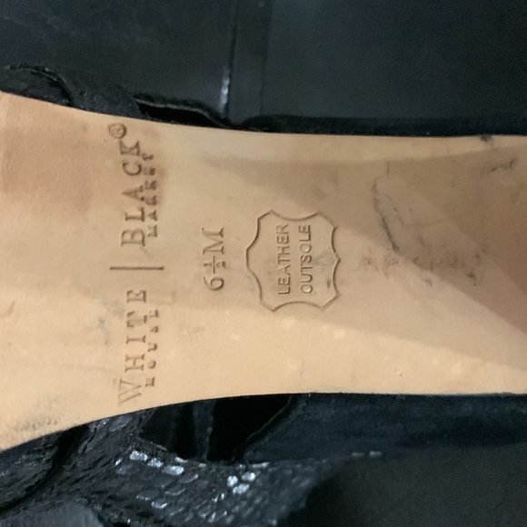 White House Black Market Black Faux Snake Skin Chunky Heel Open Toe Shoes 6.5M - Picture 12 of 12